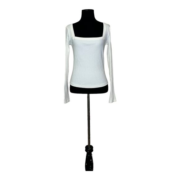 ZARA creamy white long sleeves square neck ribbed sweater size M - Picture 10 of 11